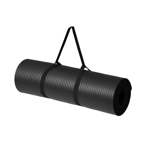 Extra Thick Yoga Mat with Carrying Strap, 1/2-Inch Cushioned Exercise & Fitness Mat, Non-Slip, Black