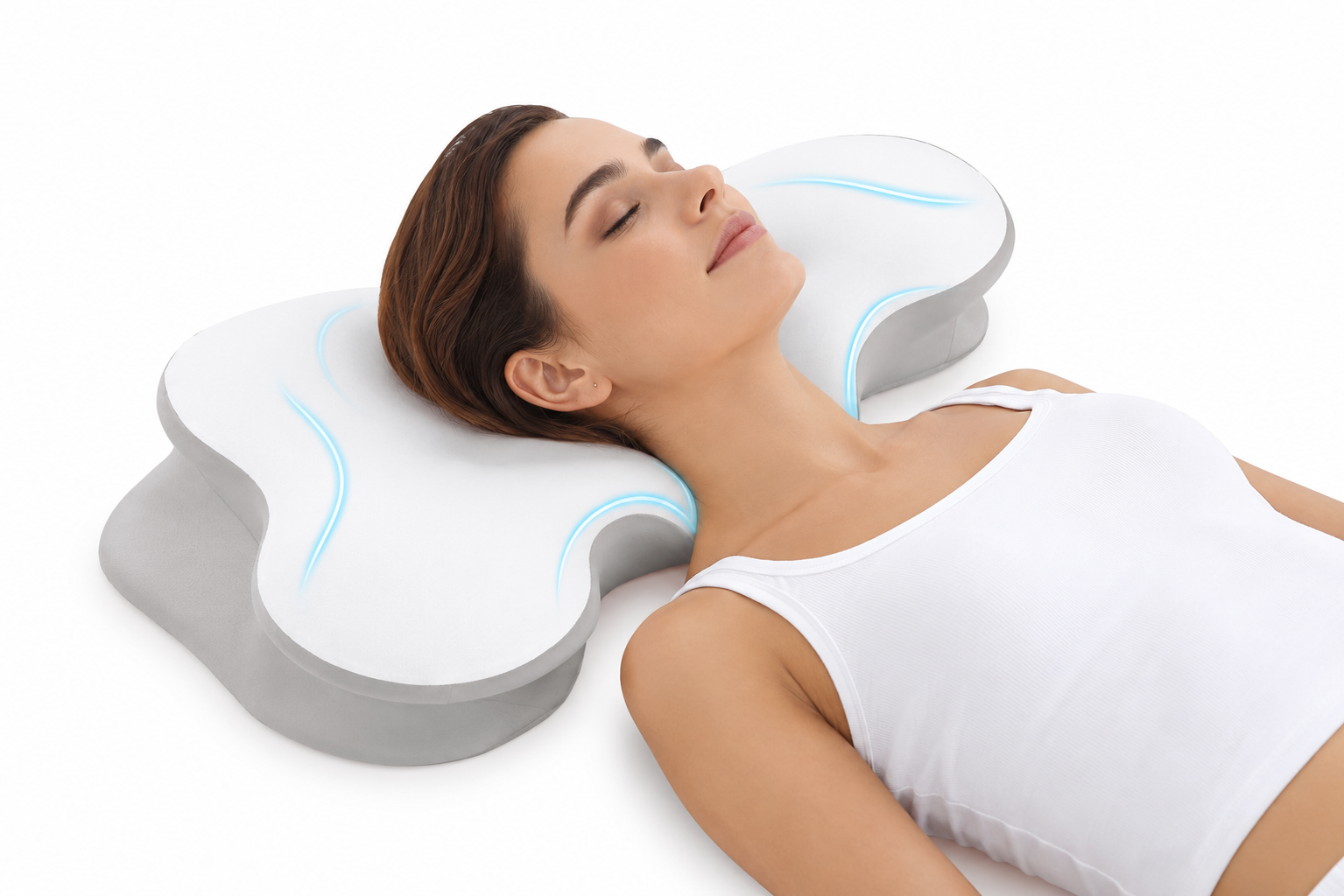 Neck Pillow for Neck & Shoulder Support, Ergonomic Memory Foam Contour Pillow for Side & Back Sleepers, Light White