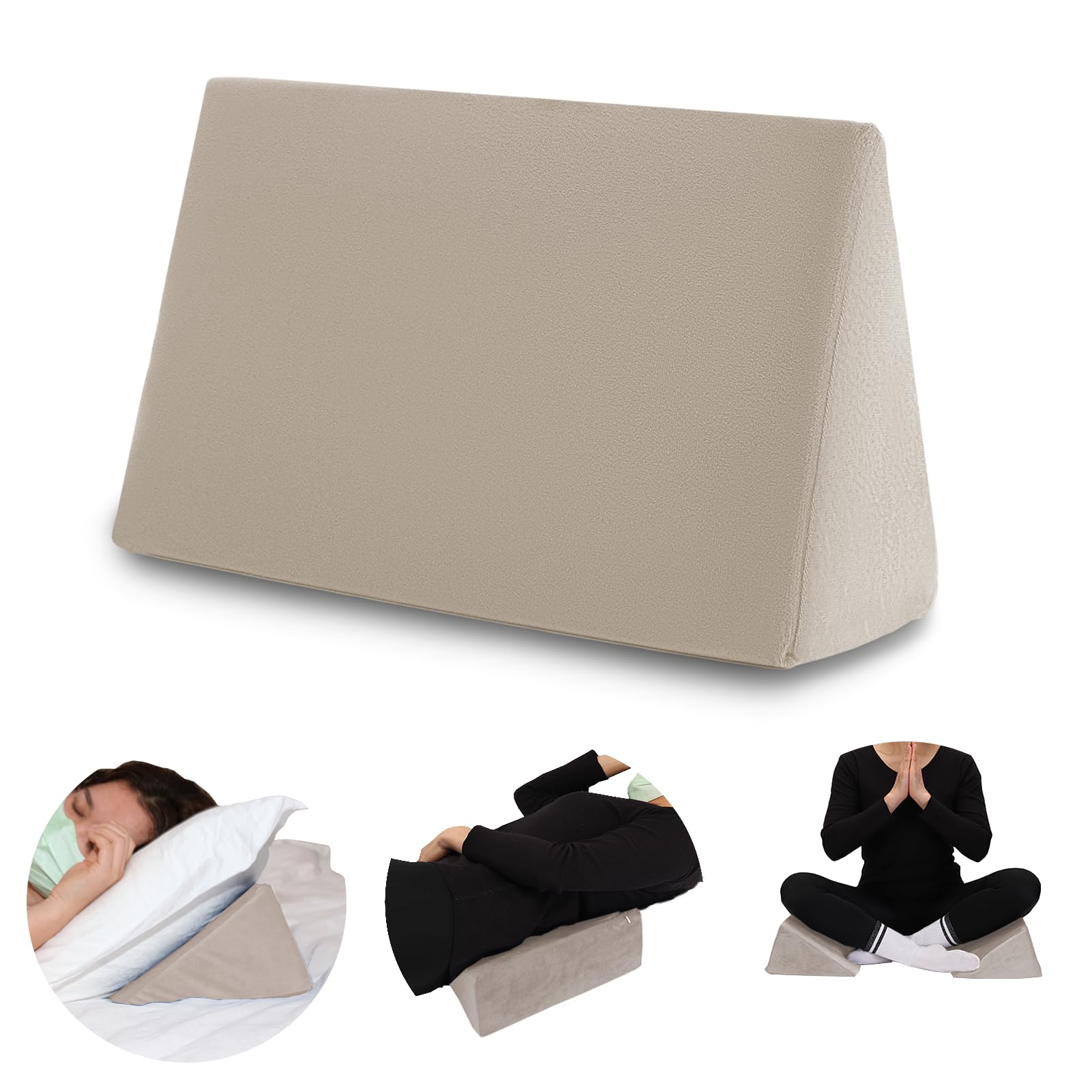 Small Wedge Pillow for Bed, Positioning Wedge Pillow for Side Sleeping, Back & Knee Support, Lumbar Cushion, Yoga Wedge, Travel Pillow